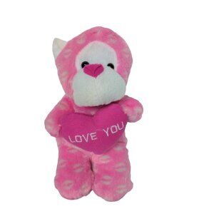 Valentines Day Pink White Monkey Plush Stuffed Animal 9 Inch